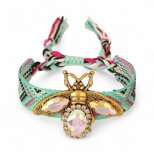 Bohemian Boho Vintage Adjustable Rhinestone Bee Charm Bracelet Braided Tassels